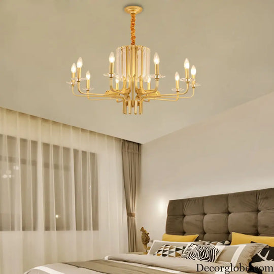 Vintage Brass Hanging Ceiling Light - 4/6/8 Lights with Crystal Deco