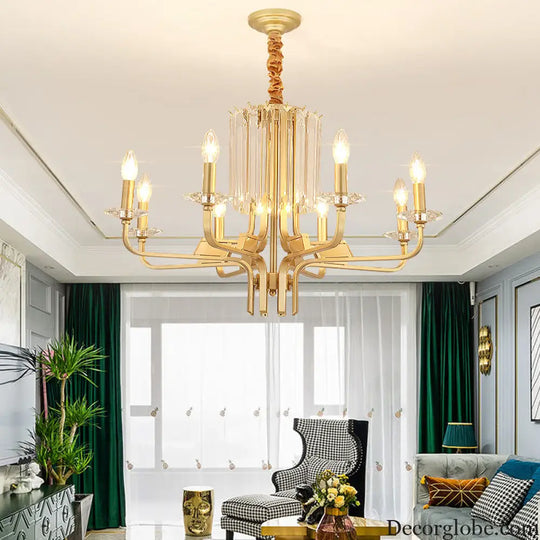 Vintage Brass Hanging Ceiling Light - 4/6/8 Lights with Crystal Deco