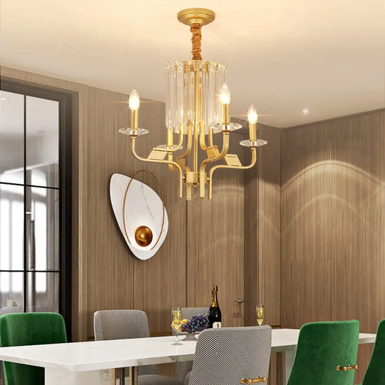 Vintage Brass Hanging Ceiling Light - 4/6/8 Lights with Crystal Deco 4 / Brass