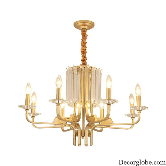 Vintage Brass Hanging Ceiling Light - 4/6/8 Lights with Crystal Deco
