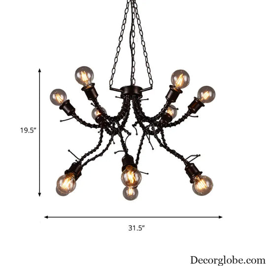 Vintage Rustic Iron Twig Arm Chandelier Pendant Lamp for a Stylish Cafe Vibe Black