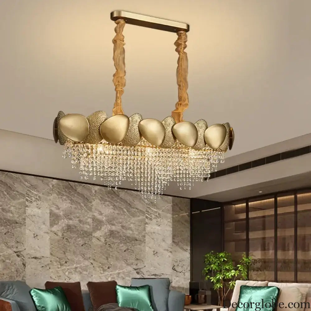 LED Tassels Crystal Chandelier - Modern Stainless Steel Gold Long/Round Pendant Light - DecorGlobe