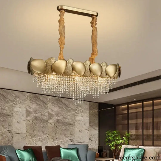 LED Tassels Crystal Chandelier - Modern Stainless Steel Gold Long/Round Pendant Light - DecorGlobe