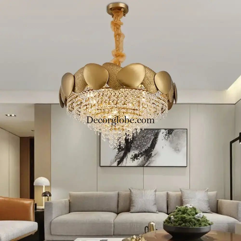 LED Tassels Crystal Chandelier - Modern Stainless Steel Gold Long/Round Pendant Light - DecorGlobe