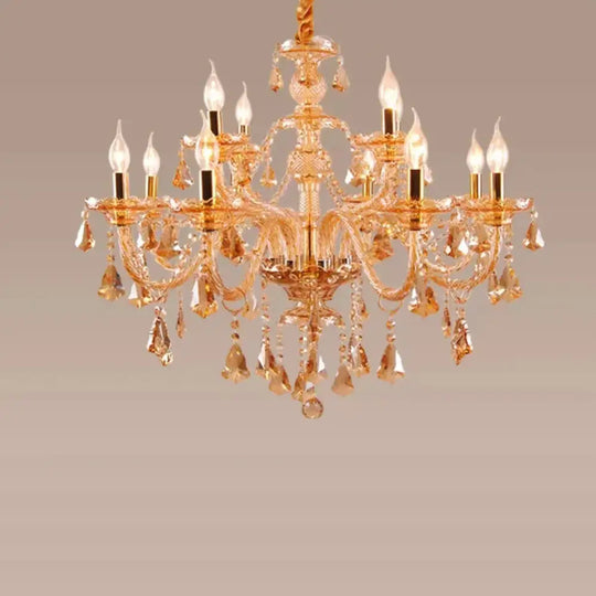 VIREON Cognac Crystal European-Style Chandelier 12 arms Amber / Neutral light Chandelier