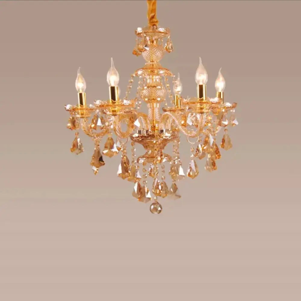 VIREON Cognac Crystal European-Style Chandelier 6 arms Amber / Neutral light Chandelier