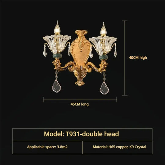 Vivienne French Copper Crystal Candle Chandelier Duplex Stair Pendant Light 2Head D45CM H40CM / Three Colors Chandelier