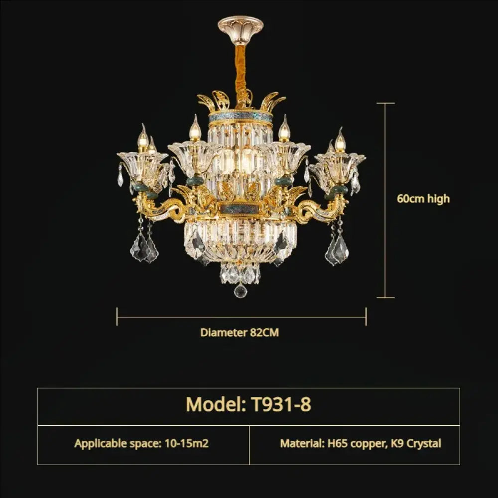 Vivienne French Copper Crystal Candle Chandelier Duplex Stair Pendant Light 8Head D82CM H60CM / Three Colors Chandelier