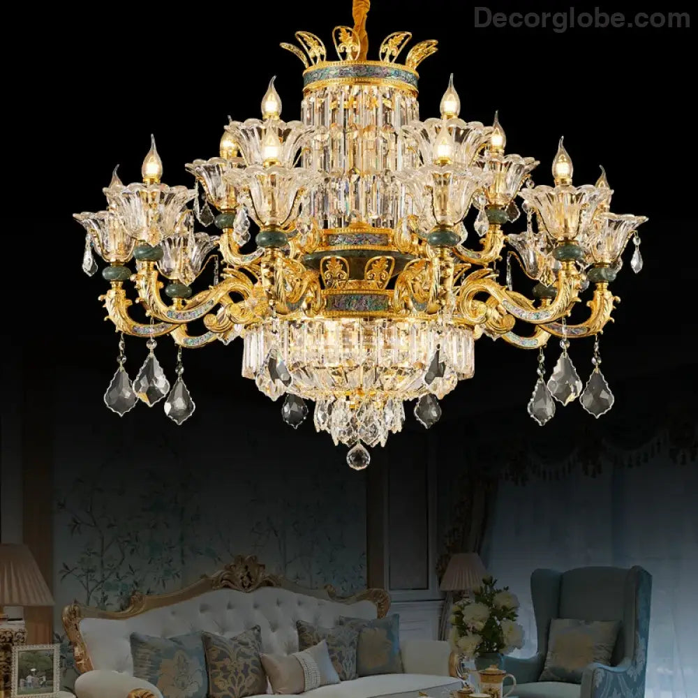 Vivienne French Copper Crystal Candle Chandelier Duplex Stair Pendant Light Chandelier