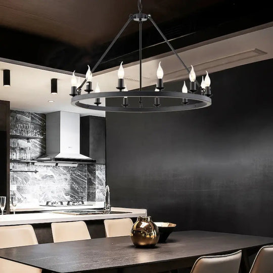 Wagon Wheel Chandelier Pendant Light for Cafés and Restaurants Black Frame Chandelier