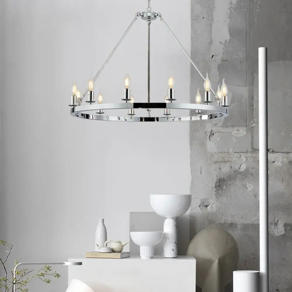 Wagon Wheel Chandelier Pendant Light for Cafés and Restaurants Chrome Frame Chandelier