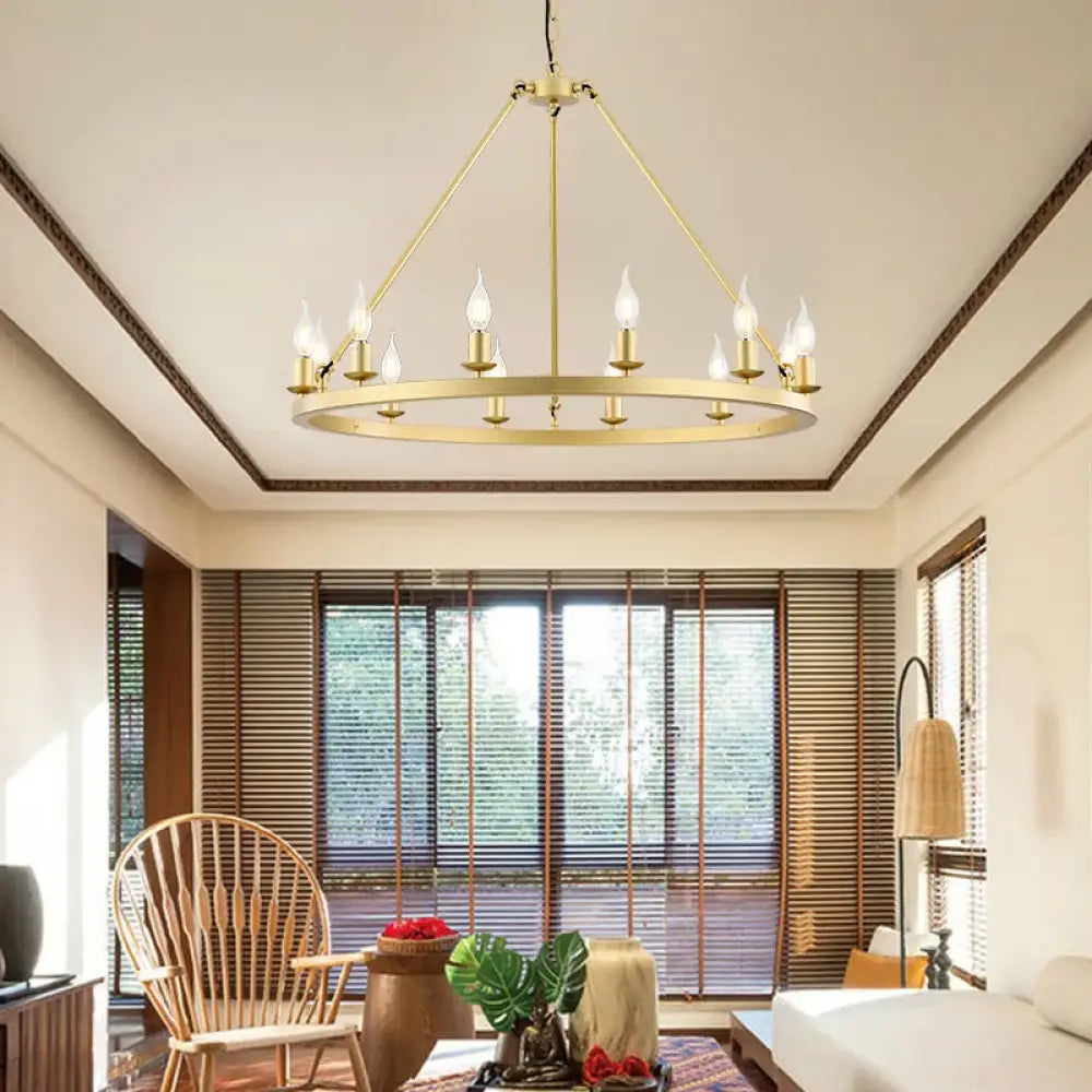 Wagon Wheel Chandelier Pendant Light for Cafés and Restaurants Gold Frame Chandelier