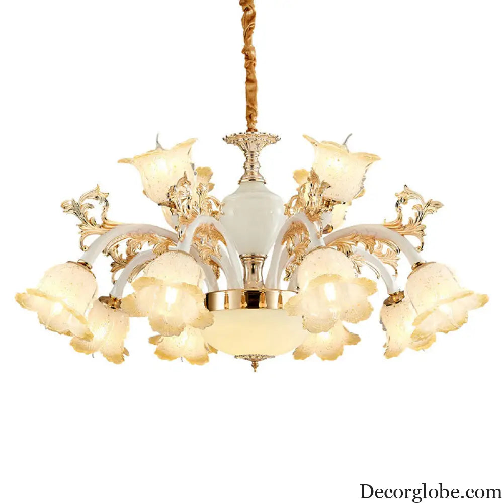 Minimal Frosted Glass Flower Ceiling Lamp - White Dining Room Chandelier