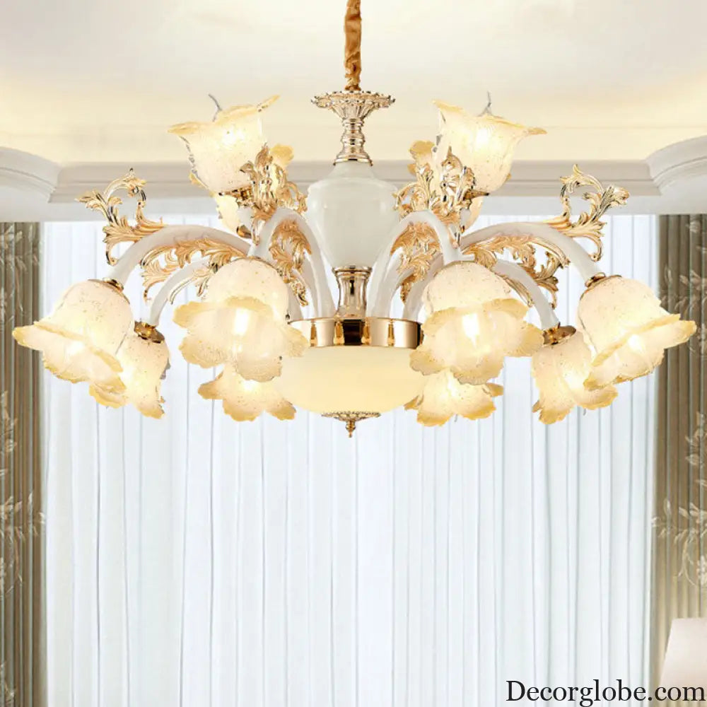 Minimal Frosted Glass Flower Ceiling Lamp - White Dining Room Chandelier