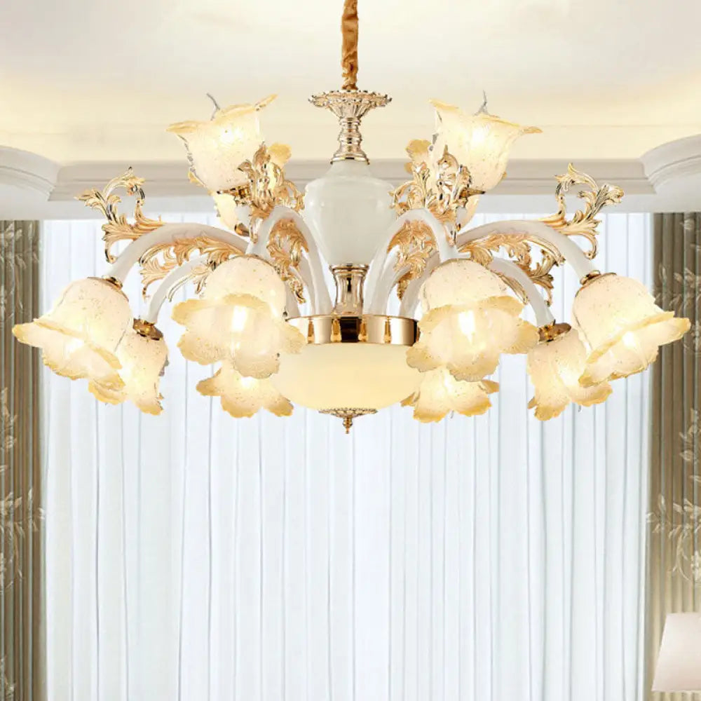 Minimal Frosted Glass Flower Ceiling Lamp - White Dining Room Chandelier 12 / White