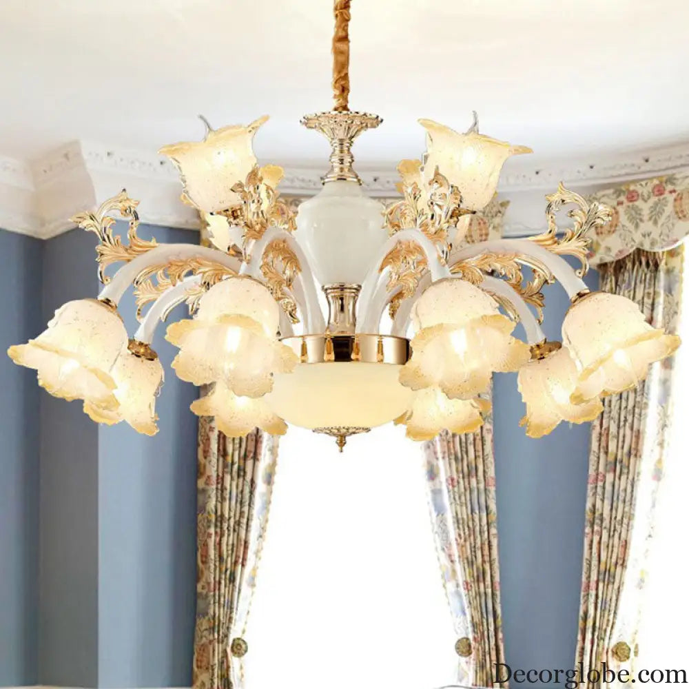 Minimal Frosted Glass Flower Ceiling Lamp - White Dining Room Chandelier