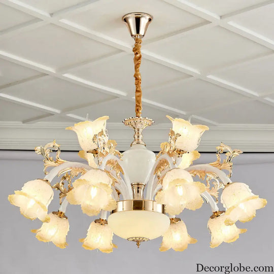 Minimal Frosted Glass Flower Ceiling Lamp - White Dining Room Chandelier