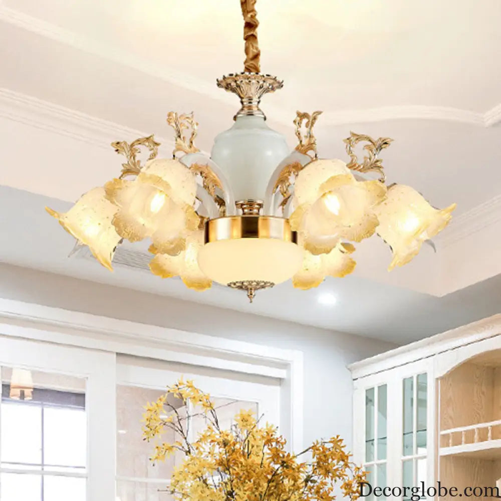 Minimal Frosted Glass Flower Ceiling Lamp - White Dining Room Chandelier