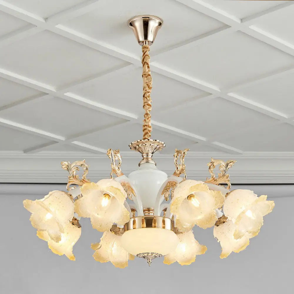 Minimal Frosted Glass Flower Ceiling Lamp - White Dining Room Chandelier 8 / White
