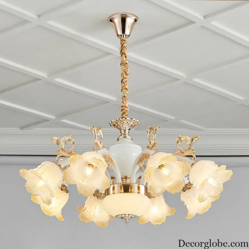 Minimal Frosted Glass Flower Ceiling Lamp - White Dining Room Chandelier