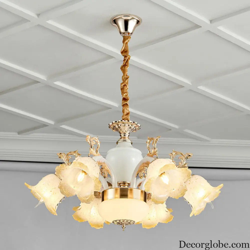 Minimal Frosted Glass Flower Ceiling Lamp - White Dining Room Chandelier