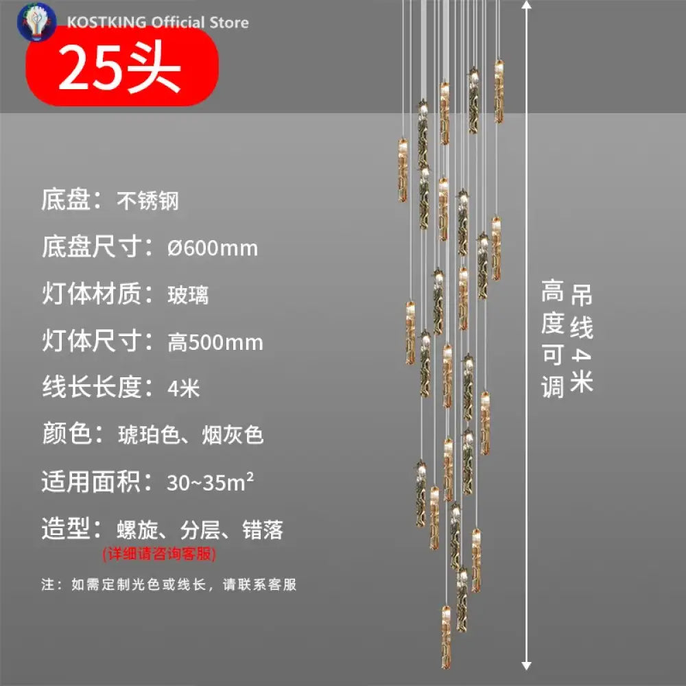 Art Design Spiral Staircase Crystal Chandelier LuxuriousHigh-CeilingDuplex Floor-To-Ceiling Living Room Crystal Large
