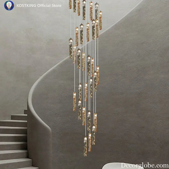 Art Design Spiral Staircase Crystal Chandelier LuxuriousHigh-CeilingDuplex Floor-To-Ceiling Living Room Crystal Large