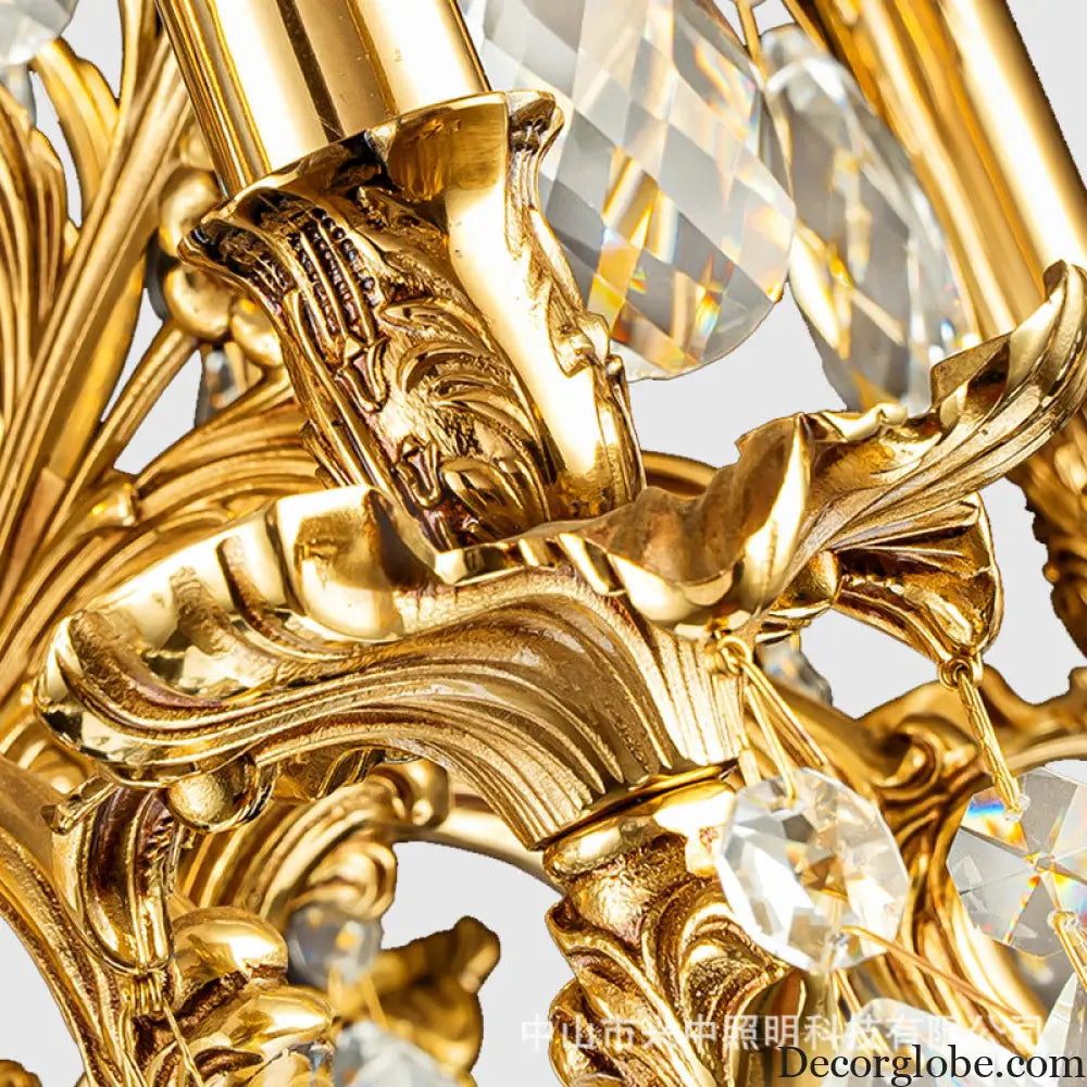 French Retro Crystal Copper Branch Chandelier