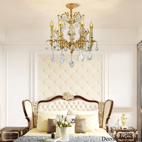 French Retro Crystal Copper Branch Chandelier