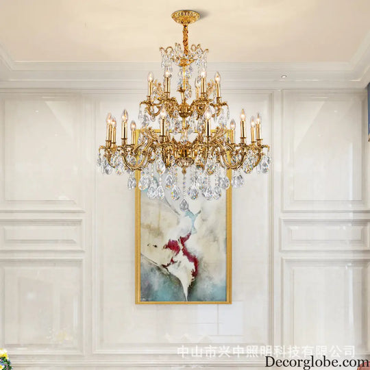 French Retro Crystal Copper Branch Chandelier