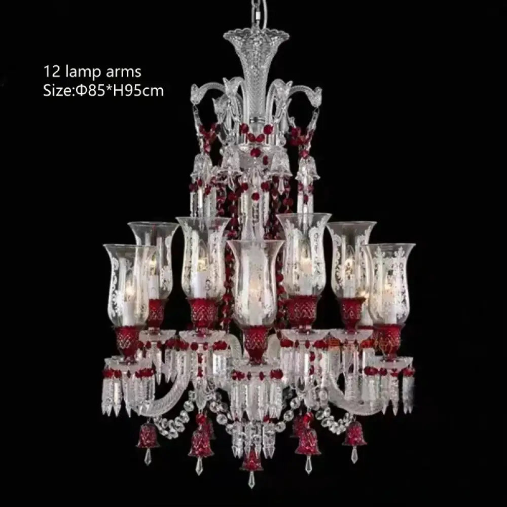 ZELORA Red Crystal European-Style Duplex Statement Chandelier 12 lamp arms / Warm light chandelier